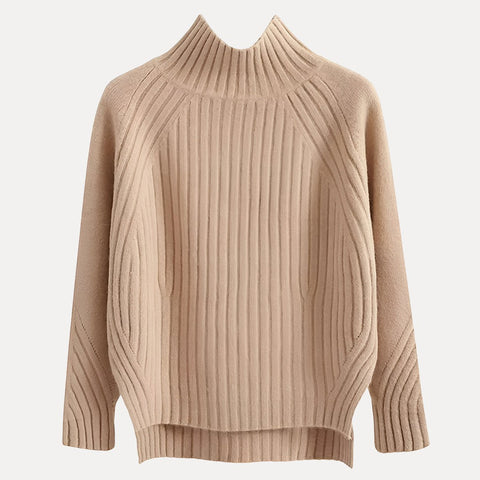 Sienne Ribbed Knit Turtleneck Sweater With Side Slit - Elliot & Stone