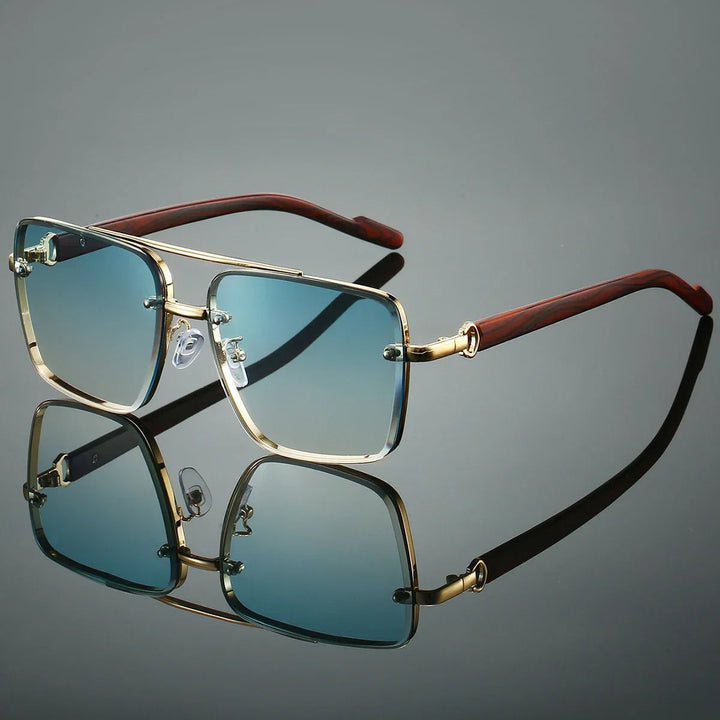 Saint Aurell Lennox Goldwood Aviator Sunglasses Gold Alloy Frame
