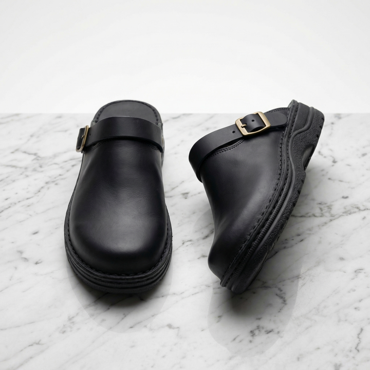 Elliot &amp; Stone Aria Leather Clogs Slip-On Minimalist Design