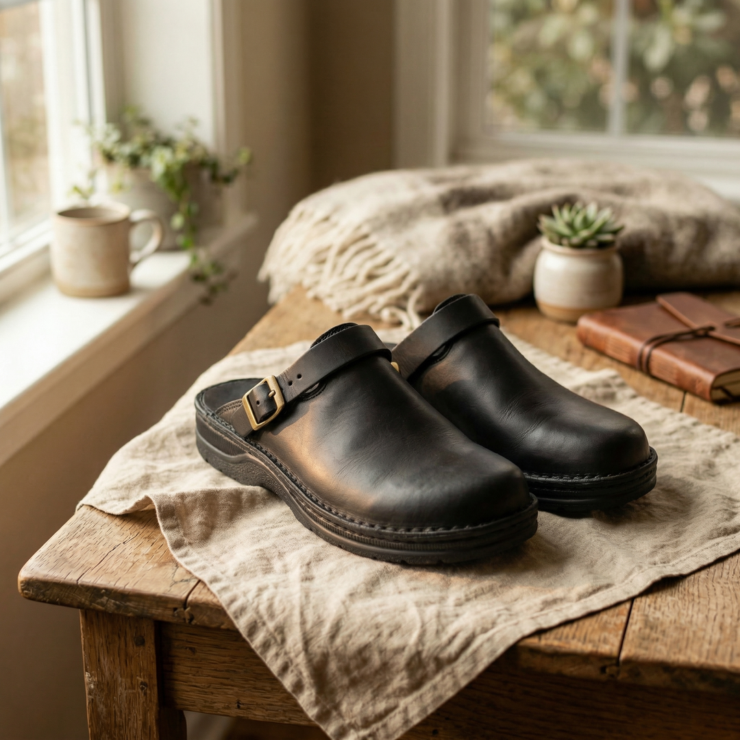 Elliot &amp; Stone Lucca Leather Clogs Full-Grain Comfort Slip-On