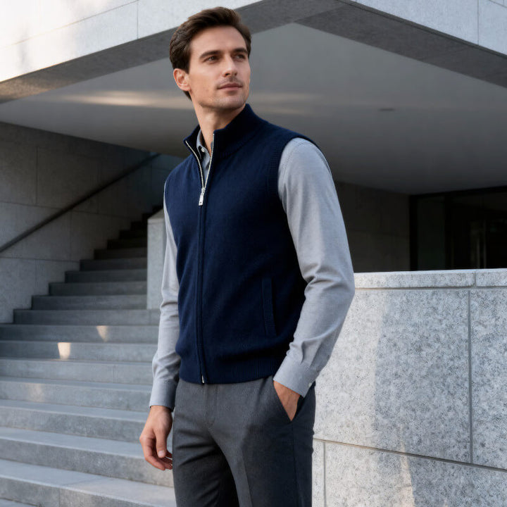 Saint Aurell Harrington Cashmere Zip Vest Lightweight Layering