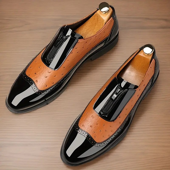 Saint Aurell Oxford Ostrich Leather Shoes With Patent Panels