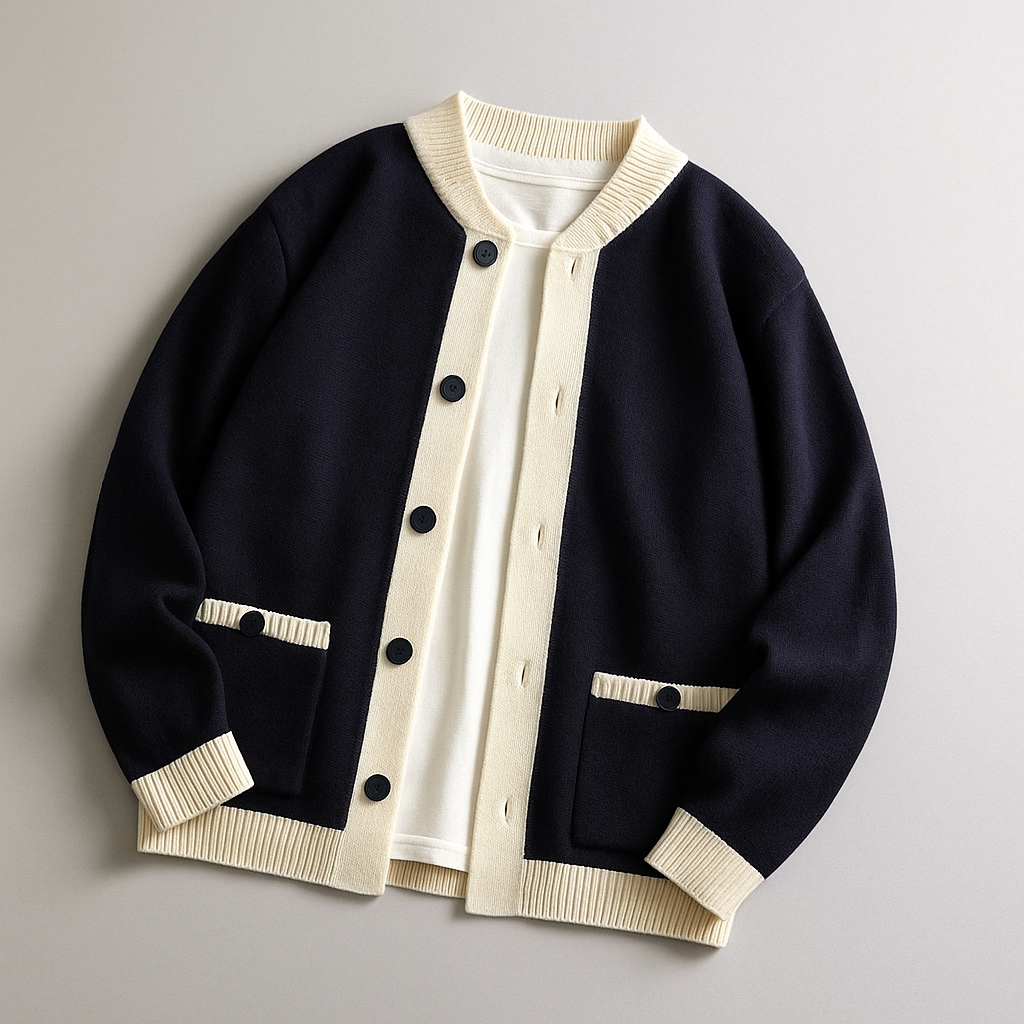 Saint Aurell Wexley Heavyweight Knit Button-Front Cardigan with Two-Tone Trim
