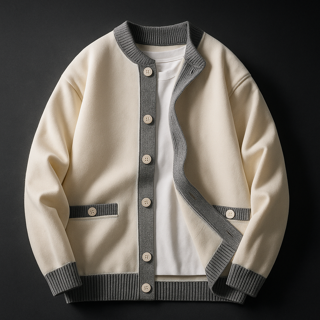 Saint Aurell Wexley Heavyweight Knit Button-Front Cardigan with Two-Tone Trim