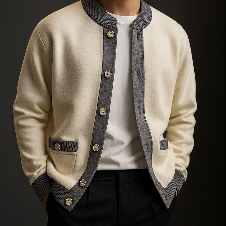 Saint Aurell Wexley Heavyweight Knit Button-Front Cardigan with Two-Tone Trim