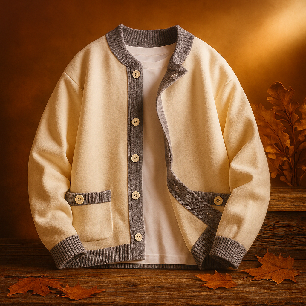 Saint Aurell Wexley Heavyweight Knit Button-Front Cardigan with Two-Tone Trim