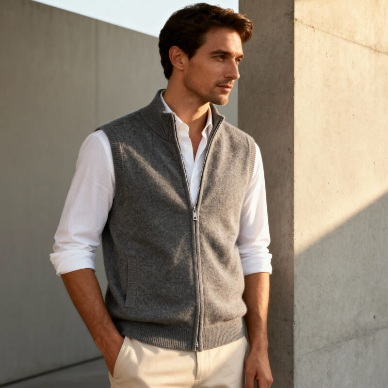 Saint Aurell Harrington Cashmere Zip Vest Lightweight Layering
