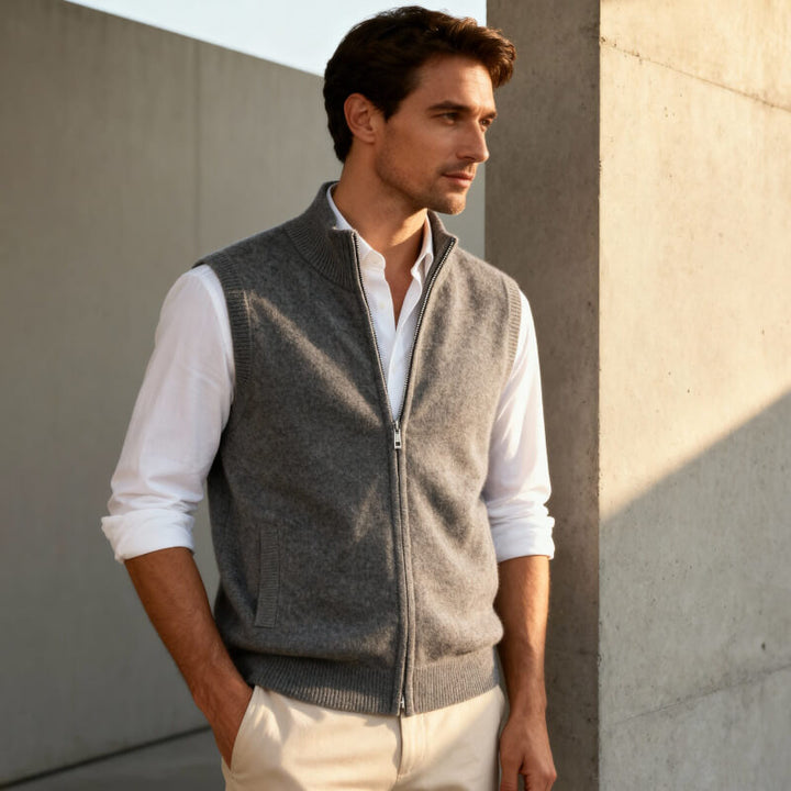 Saint Aurell Harrington Cashmere Zip Vest Lightweight Layering
