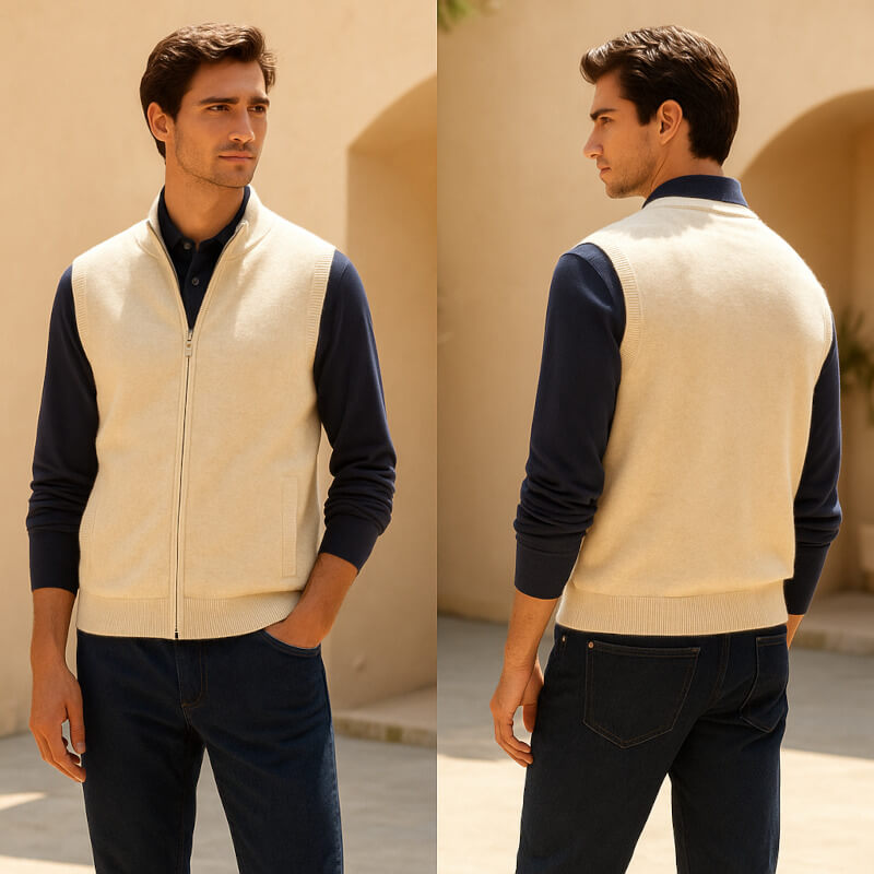 Saint Aurell Harrington Cashmere Zip Vest Lightweight Layering