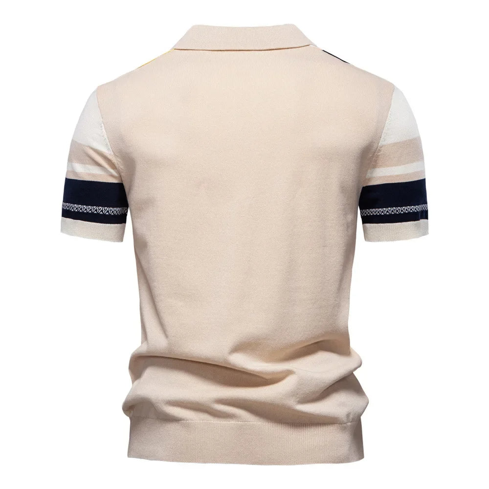 Saint Aurell Marzio Contrast Knit Polo Short Sleeve Shirt