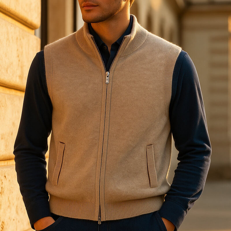 Saint Aurell Harrington Cashmere Zip Vest Lightweight Layering