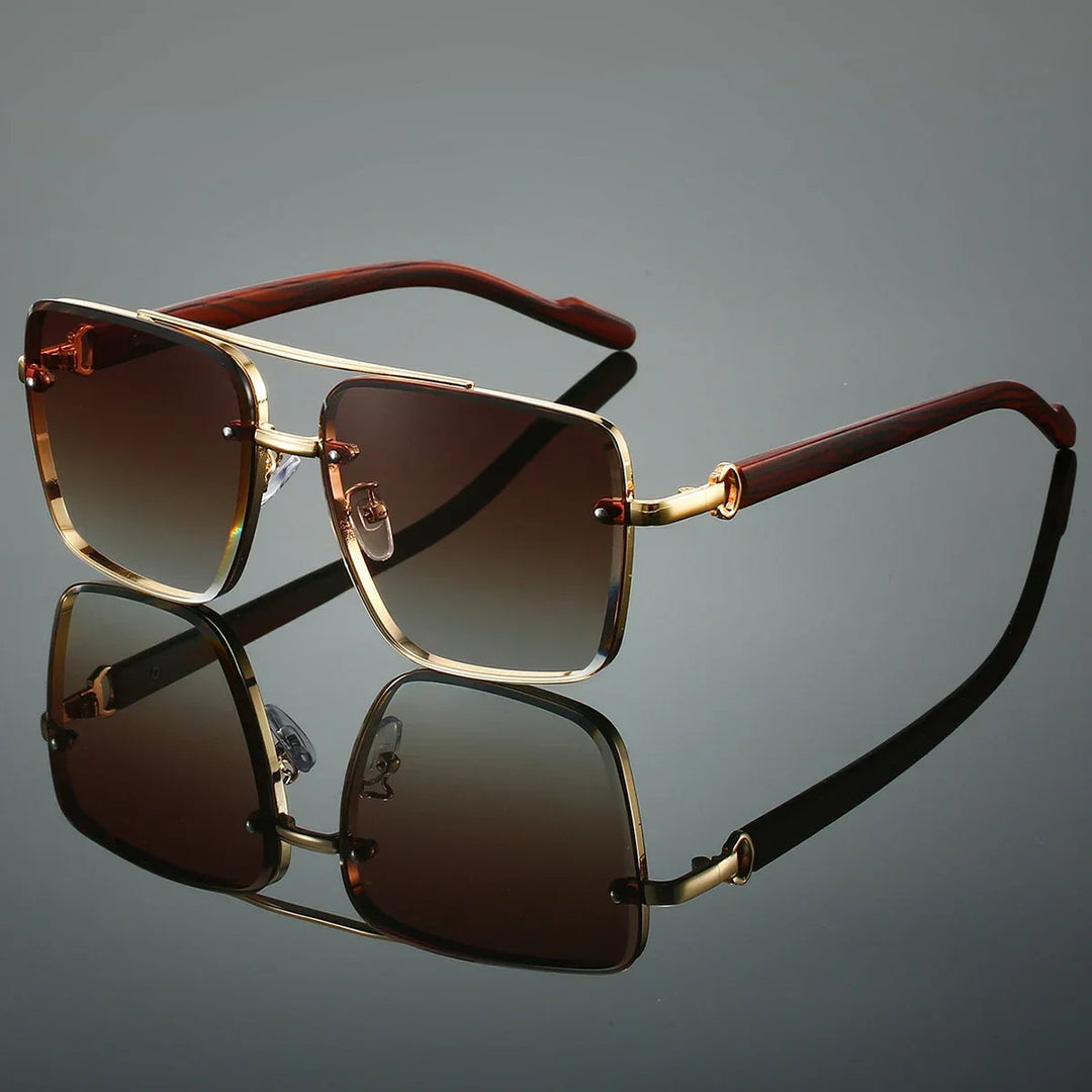 Saint Aurell Lennox Goldwood Aviator Sunglasses Gold Alloy Frame