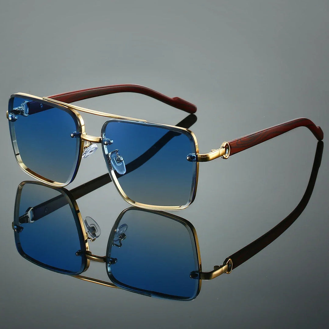 Saint Aurell Lennox Goldwood Aviator Sunglasses Gold Alloy Frame
