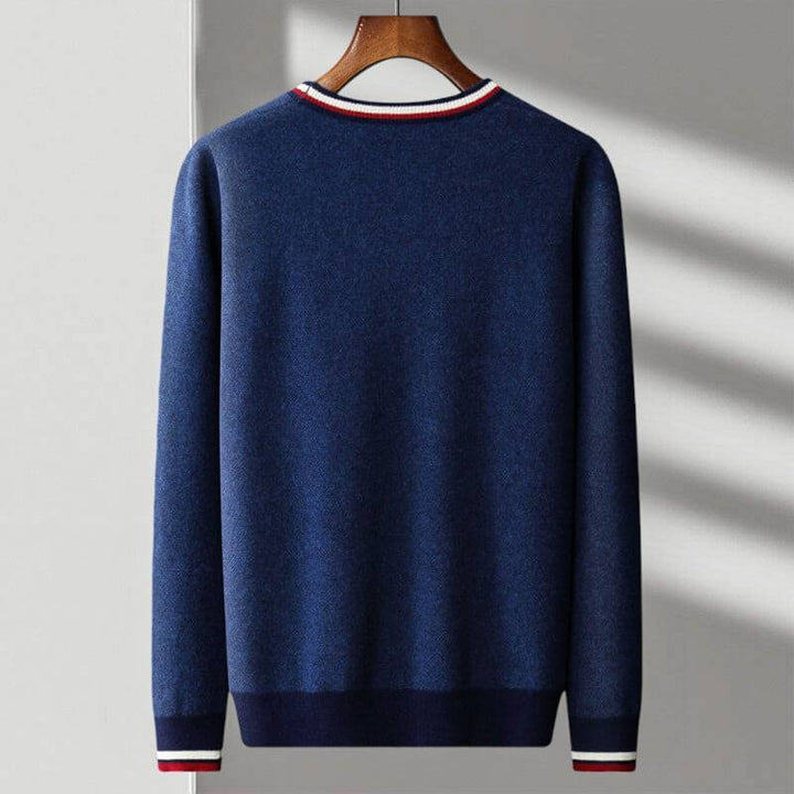 Saint Aurell Rhodes Wool Blend Cardigan V-Neck Striped Trim