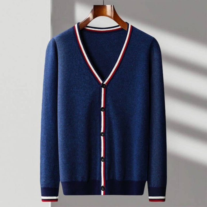 Saint Aurell Rhodes Wool Blend Cardigan V-Neck Striped Trim