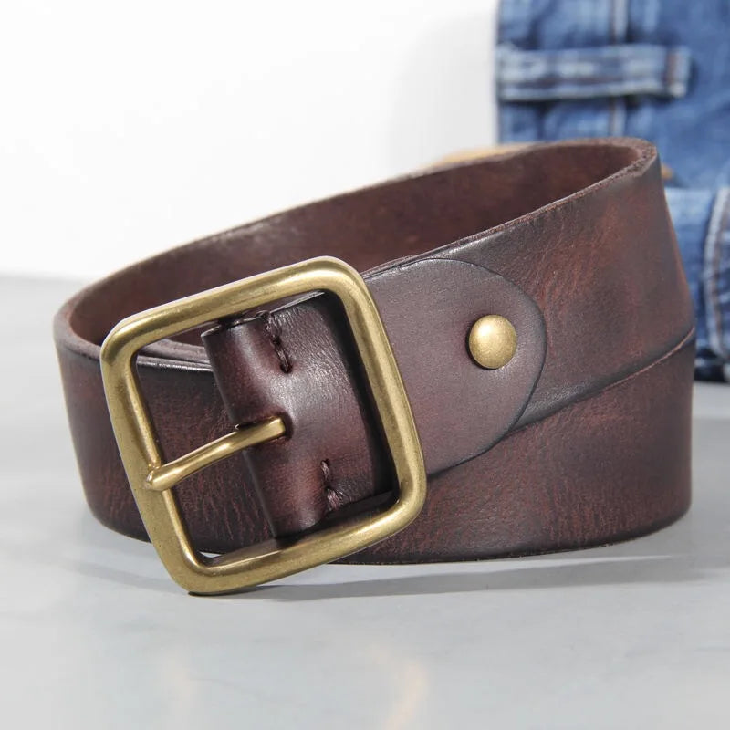 Elliot &amp; Stone Tahoe Genuine Cowhide Leather Belt Brass Buckle