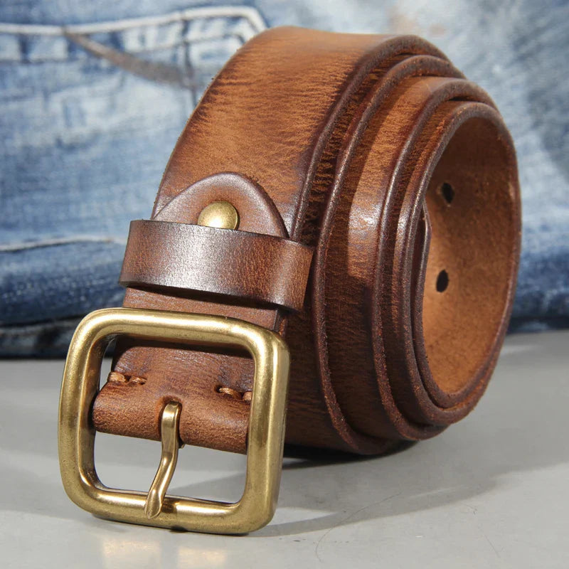 Elliot &amp; Stone Tahoe Genuine Cowhide Leather Belt Brass Buckle