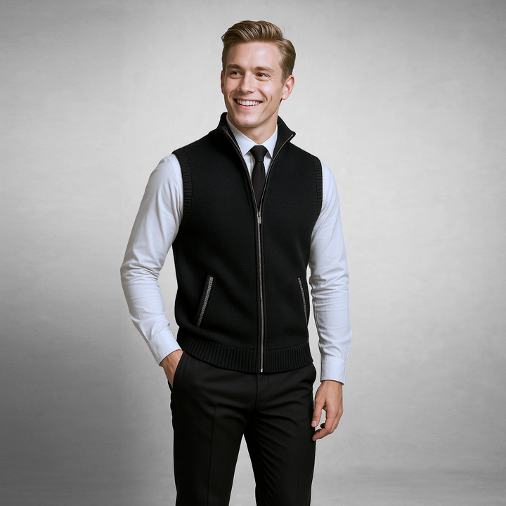Saint Aurell Harrison Full-Zip Lambswool Vest Sleeveless Knit Outerwear