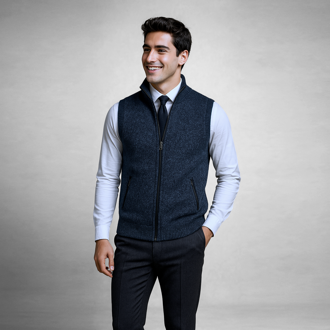 Saint Aurell Harrison Full-Zip Lambswool Vest Sleeveless Knit Outerwear