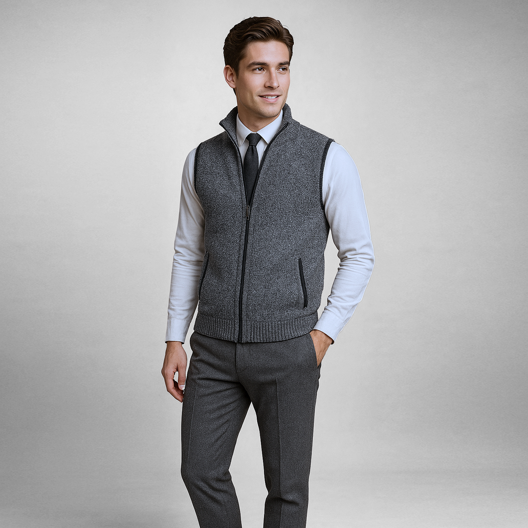 Saint Aurell Harrison Full-Zip Lambswool Vest Sleeveless Knit Outerwear