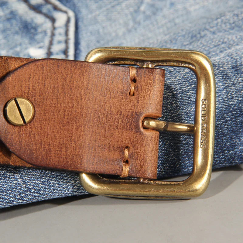 Elliot &amp; Stone Tahoe Genuine Cowhide Leather Belt Brass Buckle