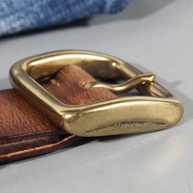 Elliot &amp; Stone Tahoe Genuine Cowhide Leather Belt Brass Buckle