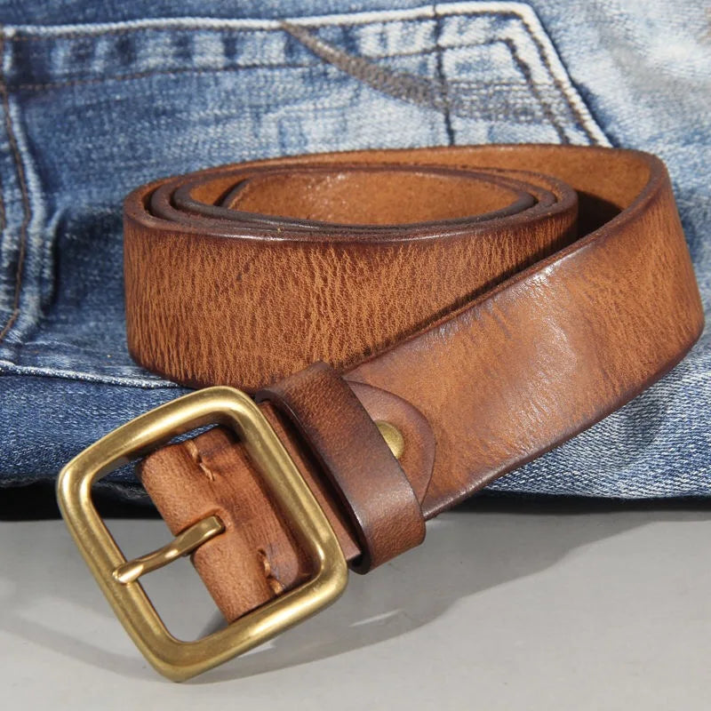 Elliot &amp; Stone Tahoe Genuine Cowhide Leather Belt Brass Buckle