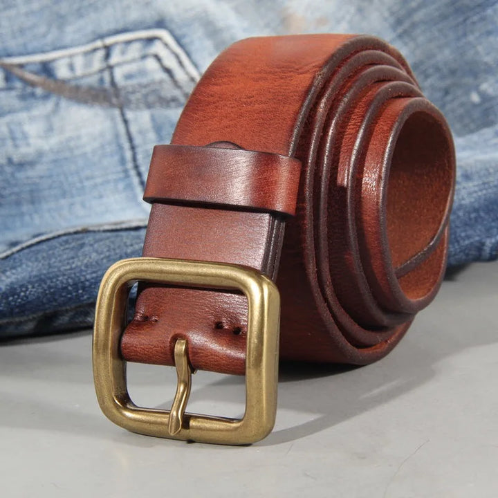 Elliot &amp; Stone Tahoe Genuine Cowhide Leather Belt Brass Buckle