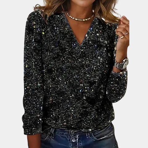 V-Neck Glitter Top Elegant Sparkle Women's Blouse - Elliot & Stone
