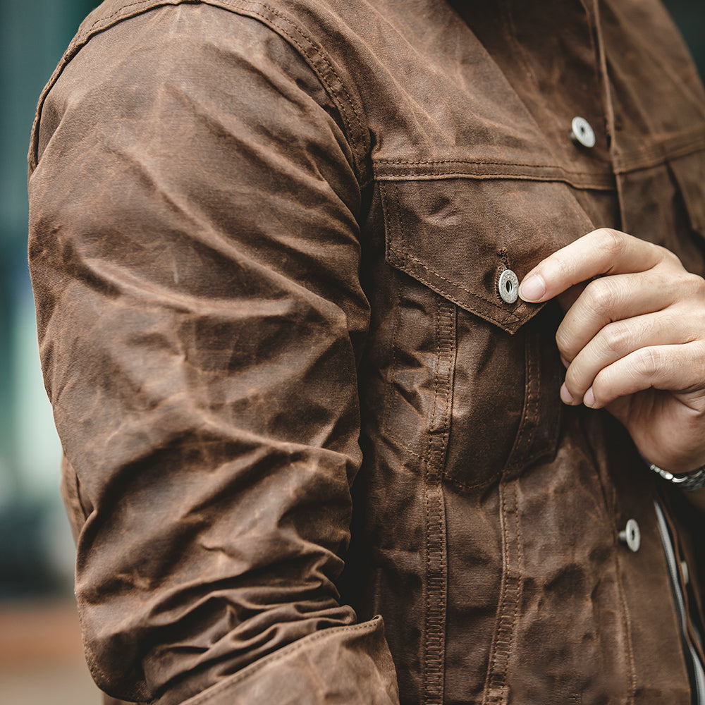 Saint Aurell NightSky Tin Cloth Cruiser Jacket Khaki Waxed Cotton