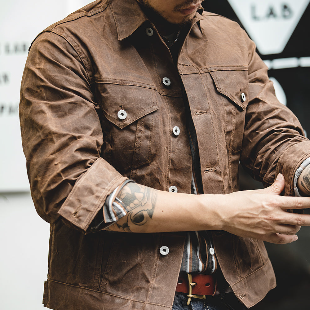 Saint Aurell NightSky Tin Cloth Cruiser Jacket Khaki Waxed Cotton