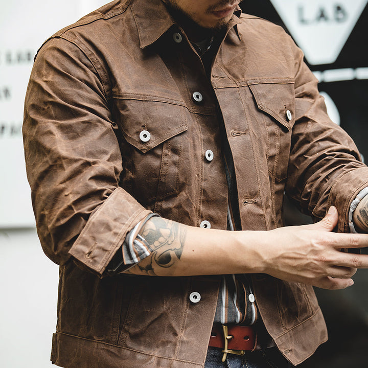 Saint Aurell NightSky Tin Cloth Cruiser Jacket Khaki Waxed Cotton