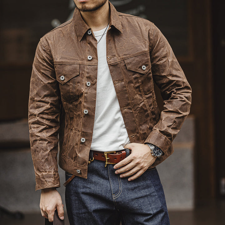 Saint Aurell NightSky Tin Cloth Cruiser Jacket Khaki Waxed Cotton