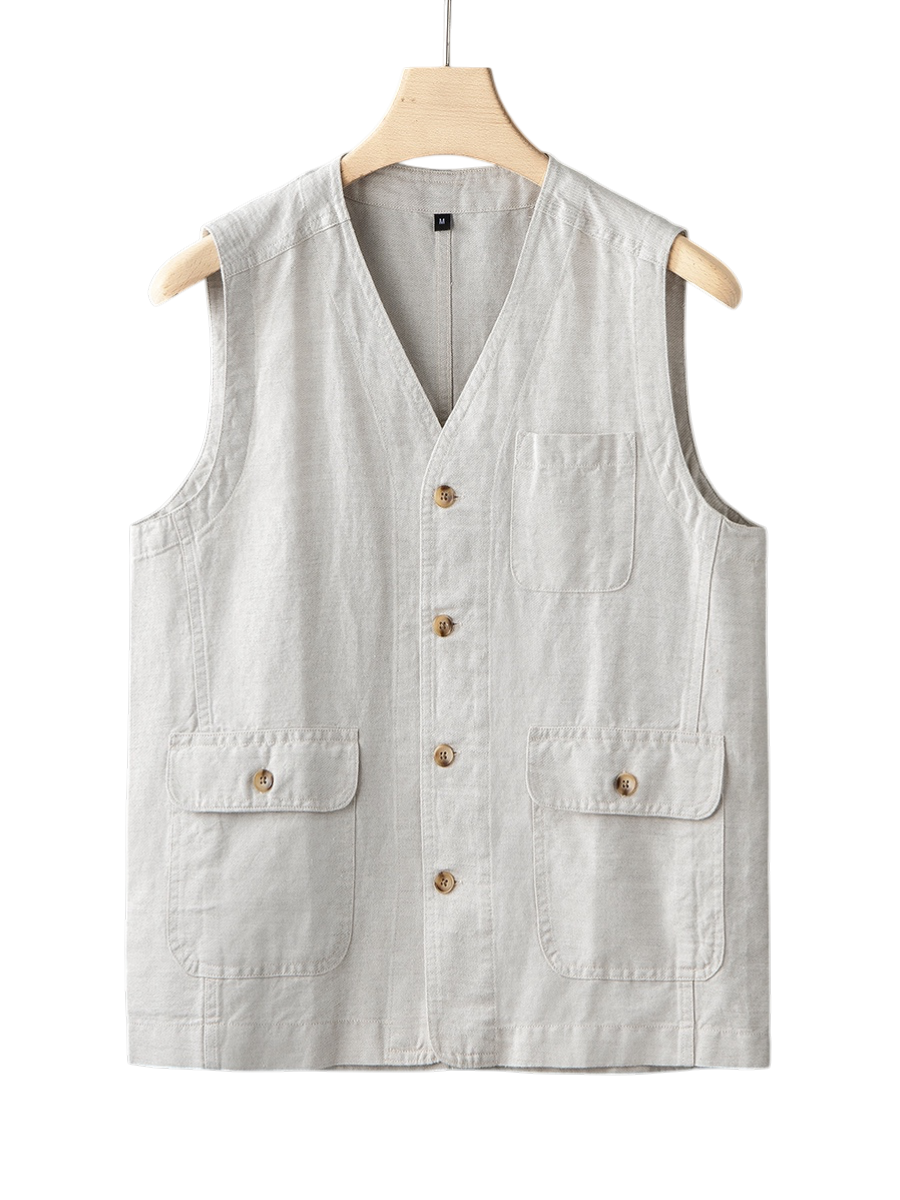 Elliot &amp; Stone Élan Indigo Linen Vest Sleeveless Tailored