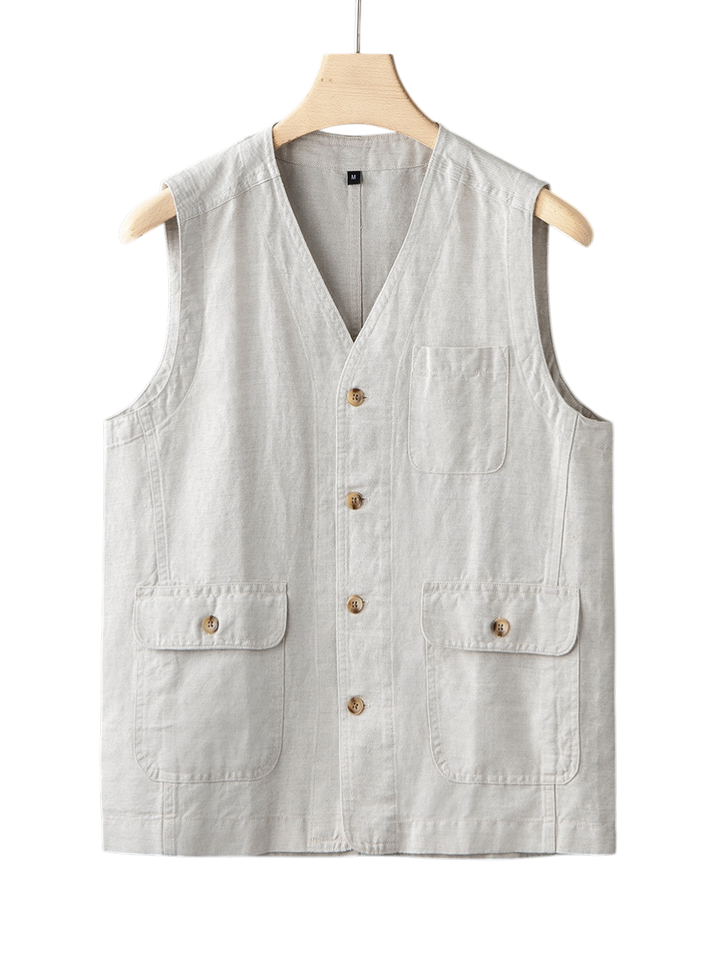 Elliot &amp; Stone Élan Indigo Linen Vest Sleeveless Tailored