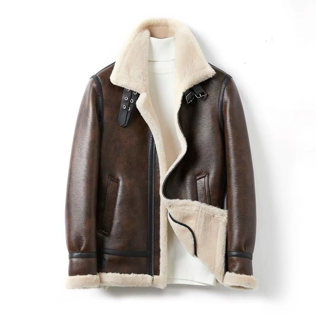 Saint Aurell Shearling Aviator Jacket Faux Leather Warm Coat