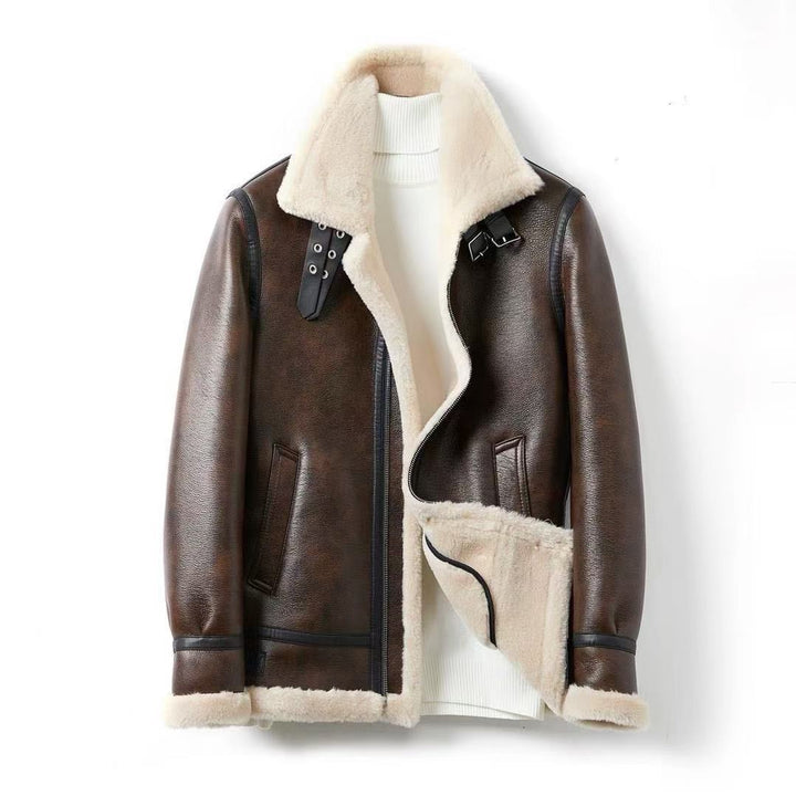 Saint Aurell Shearling Aviator Jacket Faux Leather Warm Coat