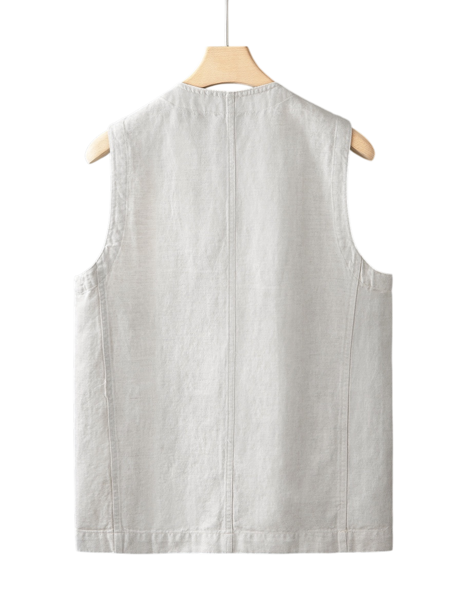 Elliot &amp; Stone Élan Indigo Linen Vest Sleeveless Tailored