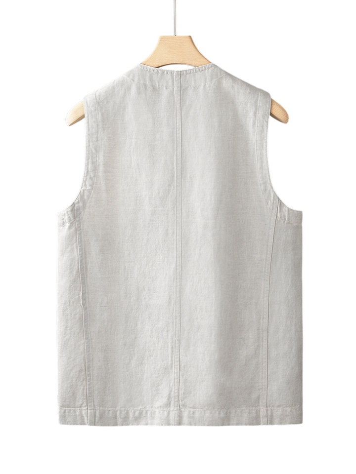 Elliot &amp; Stone Élan Indigo Linen Vest Sleeveless Tailored