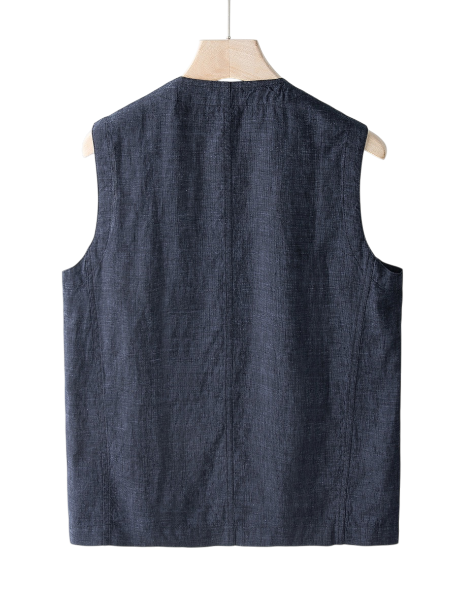 Elliot &amp; Stone Élan Indigo Linen Vest Sleeveless Tailored