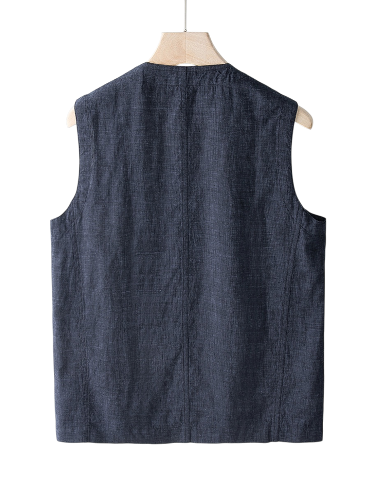 Elliot &amp; Stone Élan Indigo Linen Vest Sleeveless Tailored