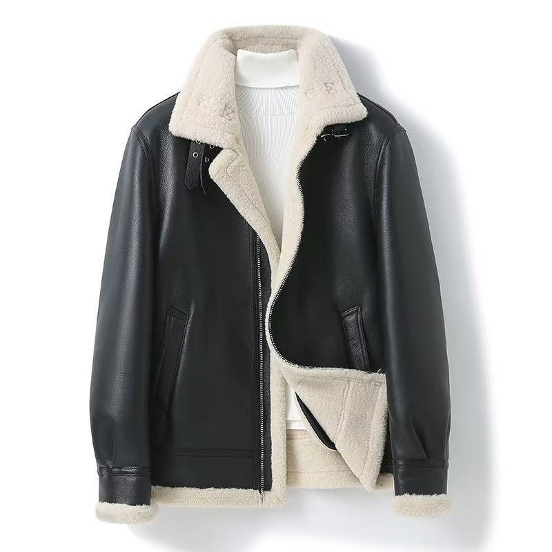 Saint Aurell Shearling Aviator Jacket Faux Leather Warm Coat