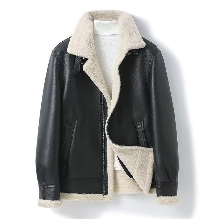 Saint Aurell Shearling Aviator Jacket Faux Leather Warm Coat