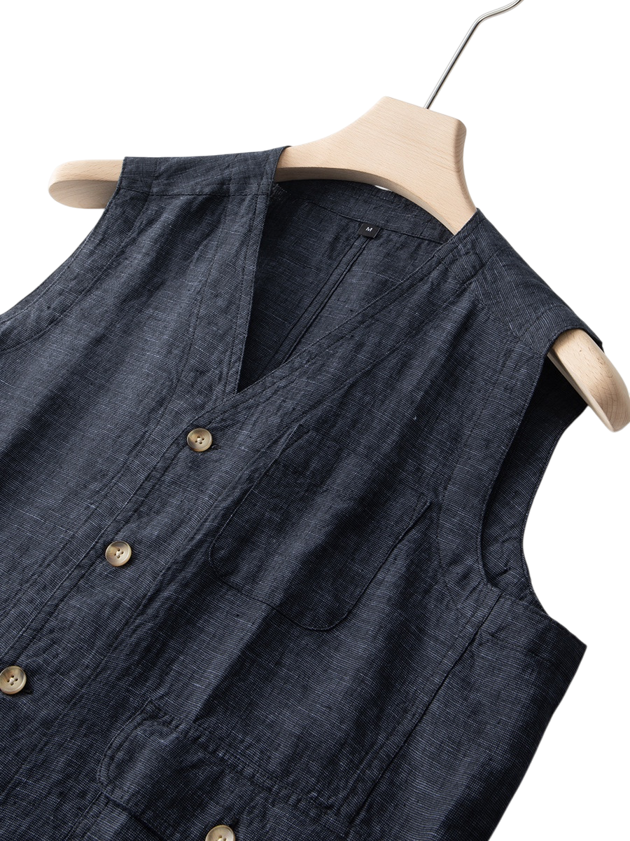 Elliot &amp; Stone Élan Indigo Linen Vest Sleeveless Tailored