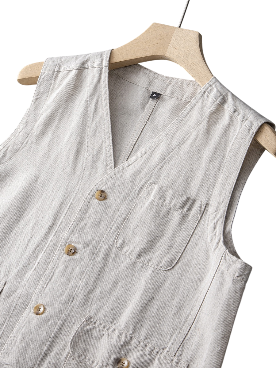 Elliot &amp; Stone Élan Indigo Linen Vest Sleeveless Tailored