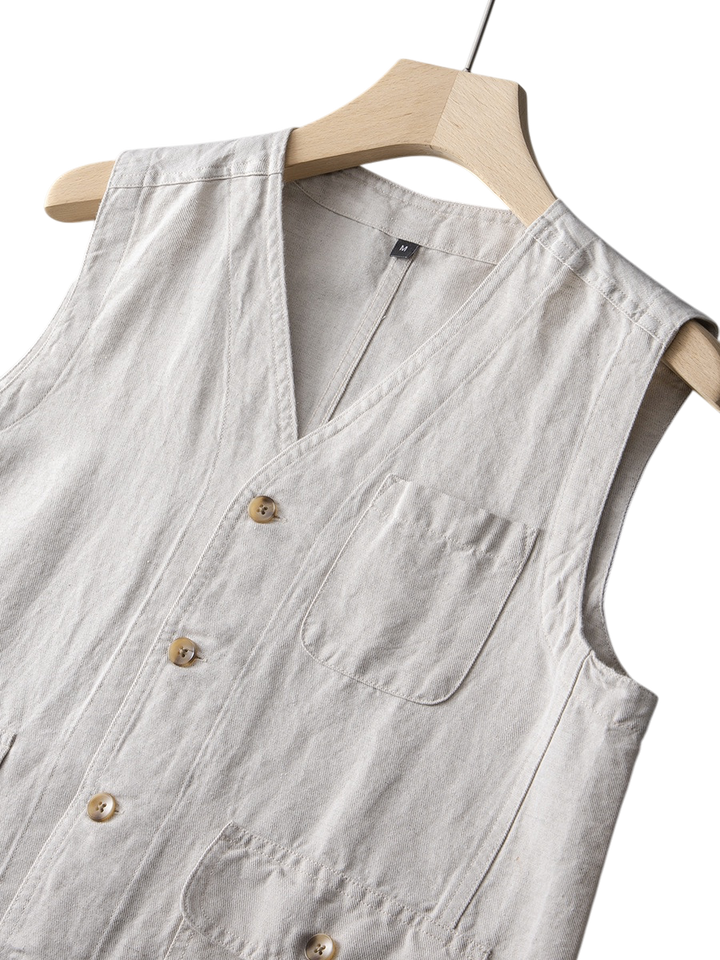 Elliot &amp; Stone Élan Indigo Linen Vest Sleeveless Tailored