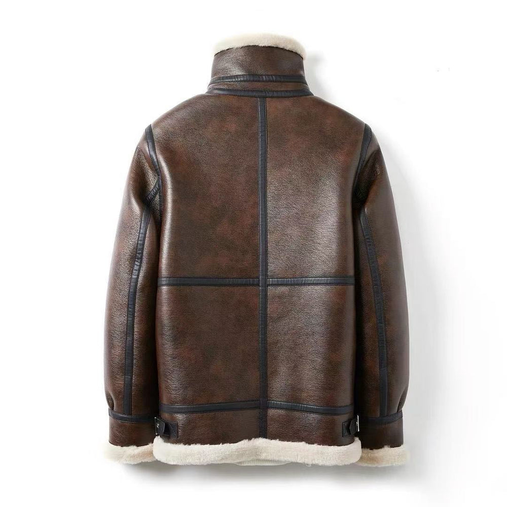 Saint Aurell Shearling Aviator Jacket Faux Leather Warm Coat