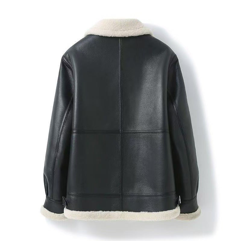 Saint Aurell Shearling Aviator Jacket Faux Leather Warm Coat