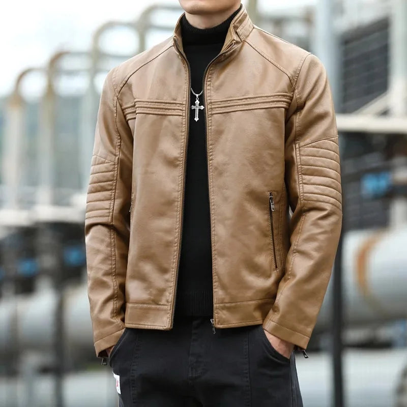Saint Aurell Ryder Leather Jacket With Stand Collar