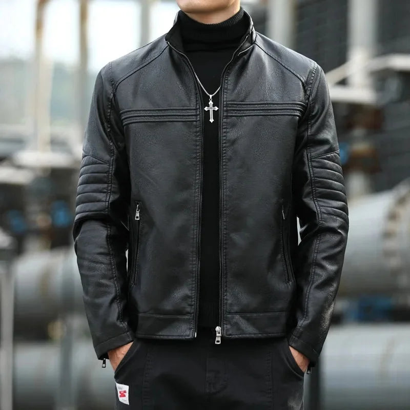 Saint Aurell Ryder Leather Jacket With Stand Collar